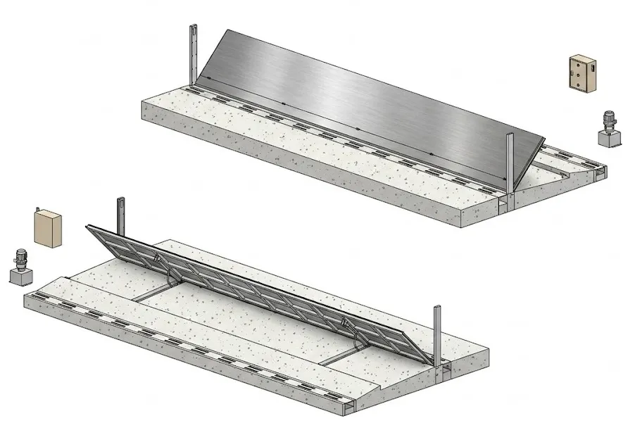 Cửa chống ngập tự động thủy lực trạng thái nâng và hạ