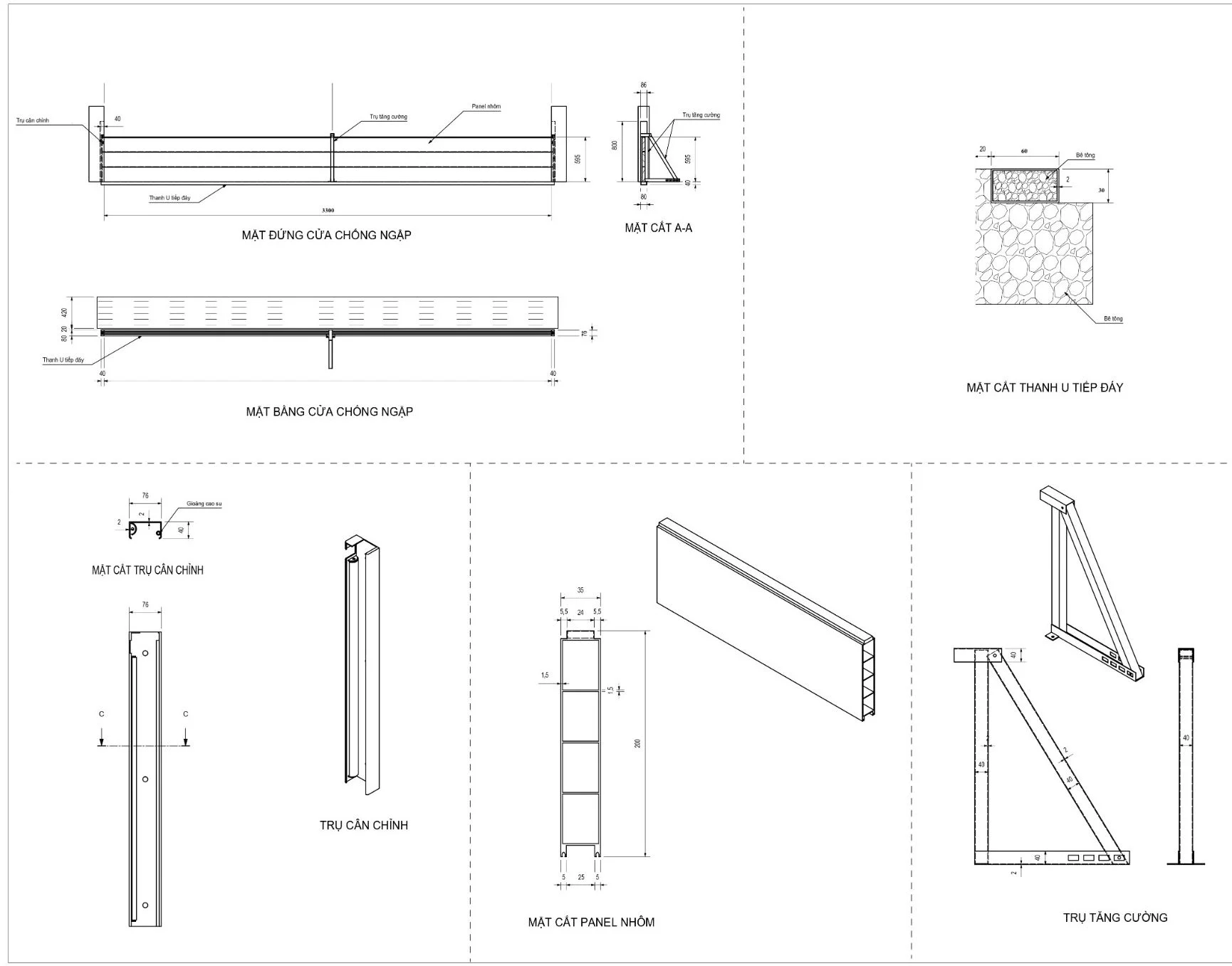Kích thước cửa chống ngập: chiều cao tấm, trụ, chiều rộng tối đa và cách đo