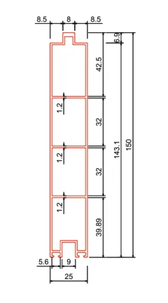 Mặt cắt tấm nhôm cửa chống ngập C15